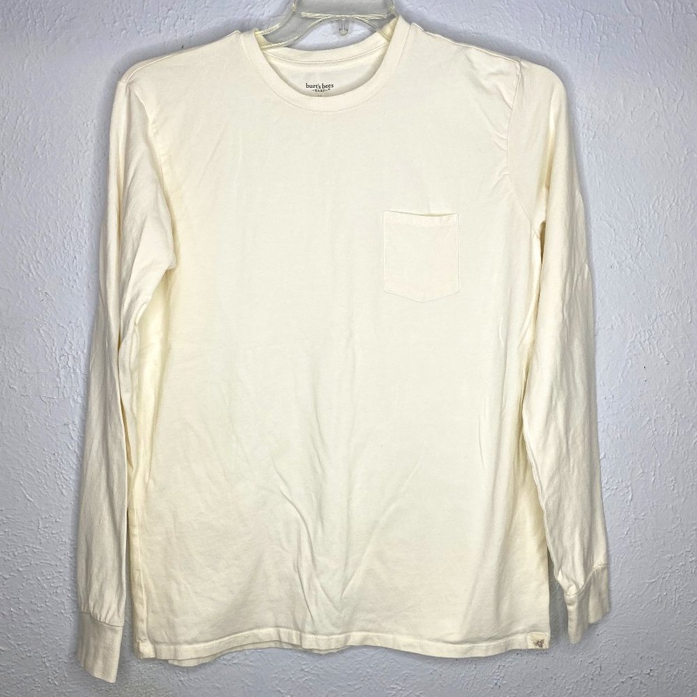 Burt's Bees, ivory long sleeved, men's pocket, 98% organic cotton tee, size M.